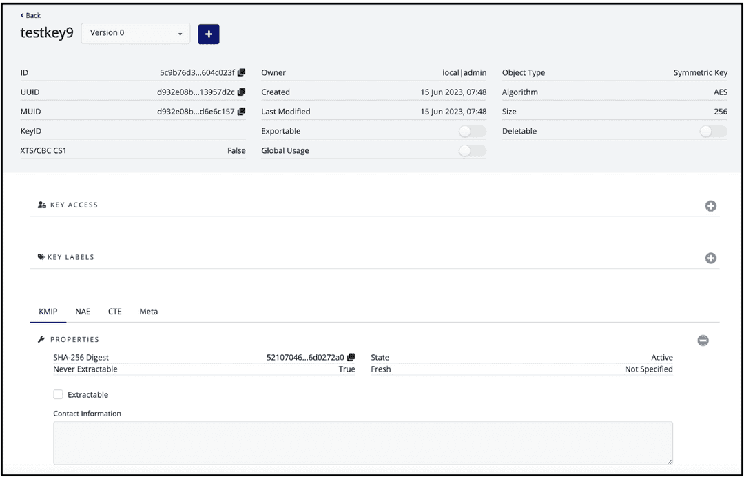 Thales CipherTrust Manager Generated Key Details